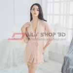 Sexy 3 in 1 Ladies' Silk Robes Thin Loose Nighty - Beige