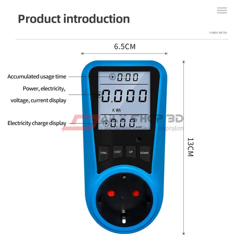 Digital Electricity Cost + Consumption + Voltage + Usage Time Meter | AC Power Two Pin Socket Analyzer - Image 2