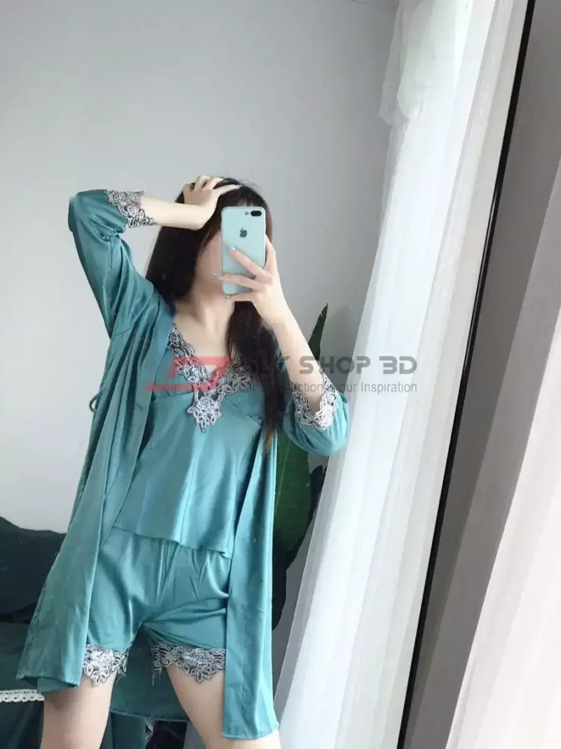 Night Silk Robe Dress 5 Pieces Set 2022 - Image 9